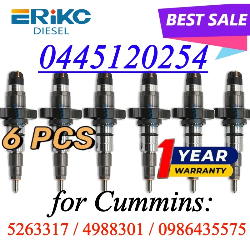 6PCS 0445120254 5263317 New Common Fuel Diesel Injector 0 445 120 254 For Cummins ISB QSB 5.9L 4988301 0986435575