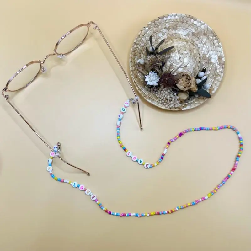 Cute LOVE Beaded Sunglasses Lanyard Hang Mask Chains Holder for Girls Boys Candy Color Necklace Children Glasses Rope Strap