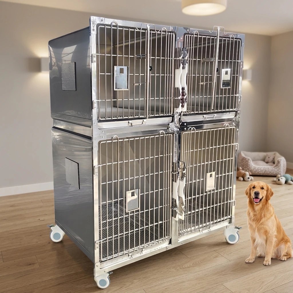 Stainless Steel Heavy Duty Simple Solid Dog Cage Wheeled Easy Clean Veterinary Hospital Crate & Houses for Large Dogs