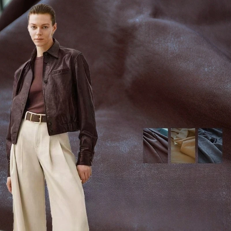 

Velvety Feel Washed Imitation Leather PU Fabric for Soft Designer Apparel Diy Sewing Fabrics By The Yard Cloth Material