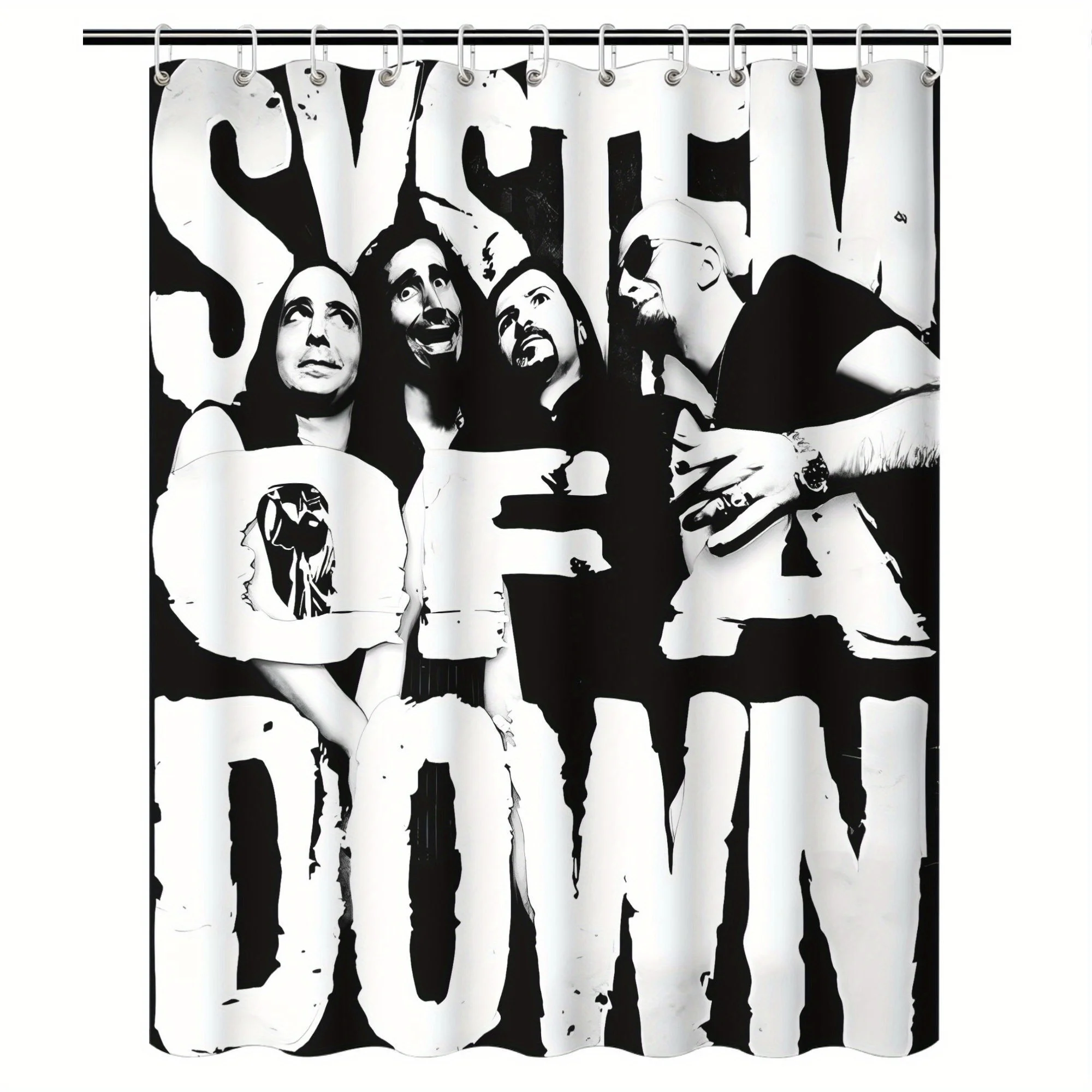 System of a Down Band Logo Shower Curtain Black & White High-Contrast Graphic Polyester Rock Music Decor