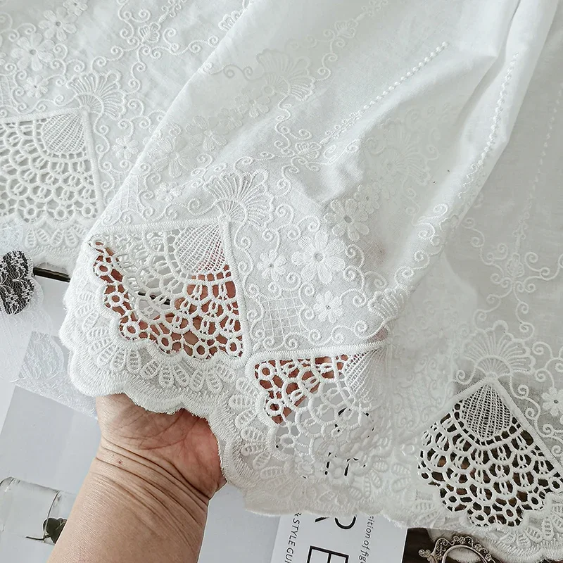 Off-White-Stickstoff aus reiner Baumwolle für Tischdecke, Vorhänge und Kleidung, DIY handgefertigtes Nähzubehör, Breite 1,3 m