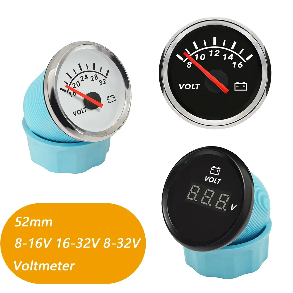 Waterproof 52mm Voltmeter Volt Gauge Meter 8-16V 16-32V 8-32V Signal with Red Backlight for Motorcycle Car Yacht Boat Universal