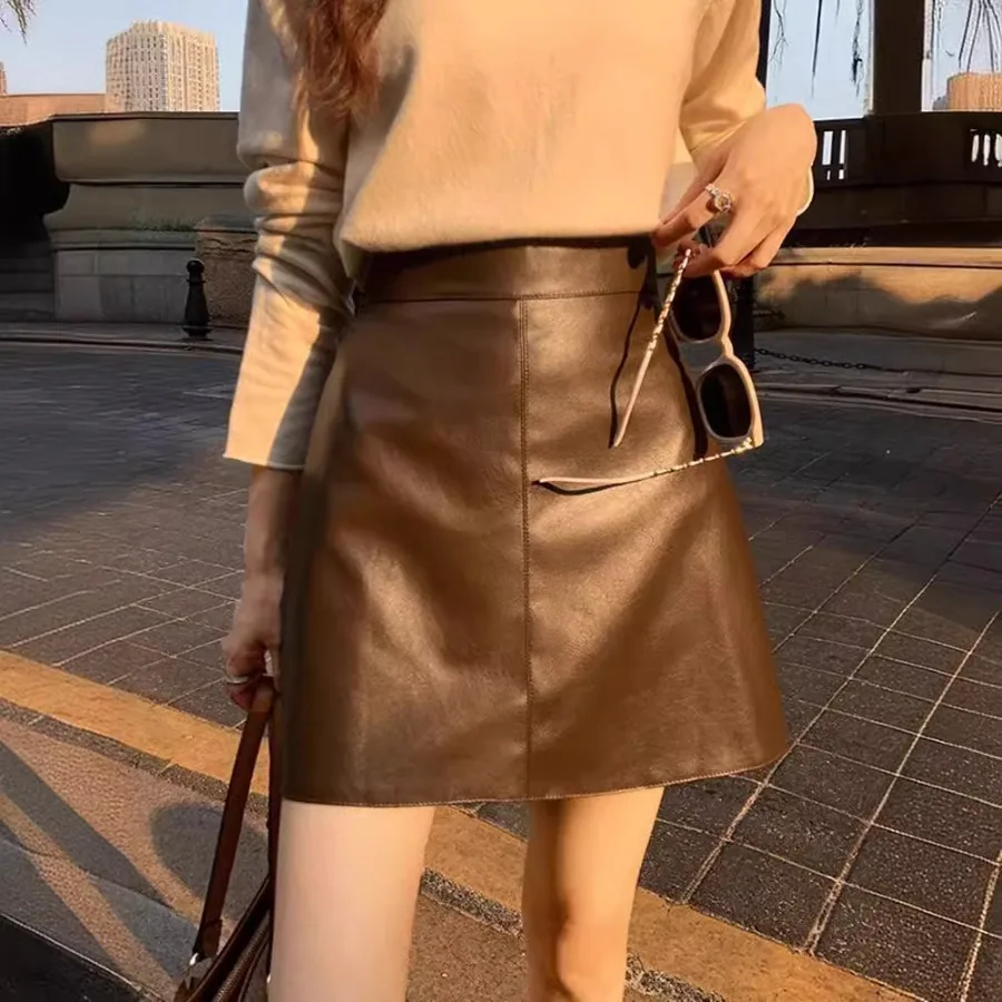 

【HOT】Black bust skirt women's autumn and winter new all-around high waist small body slimming temperament PU leather bag hips s