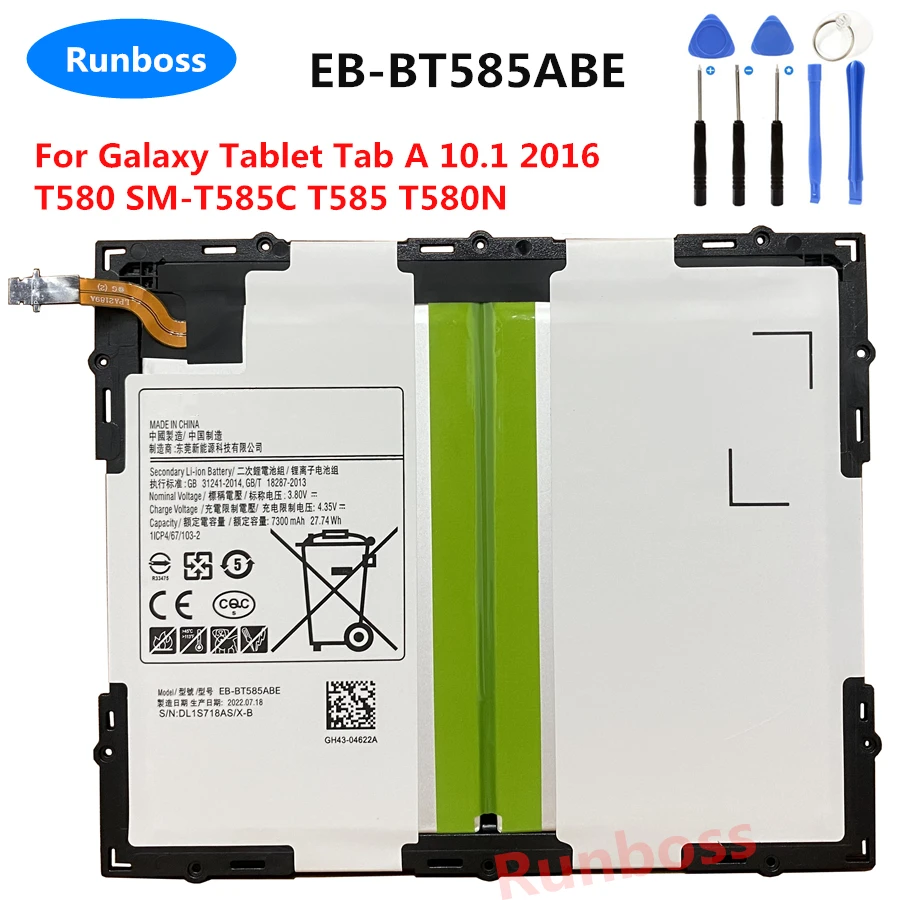 4.35V EB-BT585ABE Battery For Samsung Galaxy Tablet Tab A 10.1 2016 T580 SM-T585C T585 T580N 27.74Wh 7300mAh