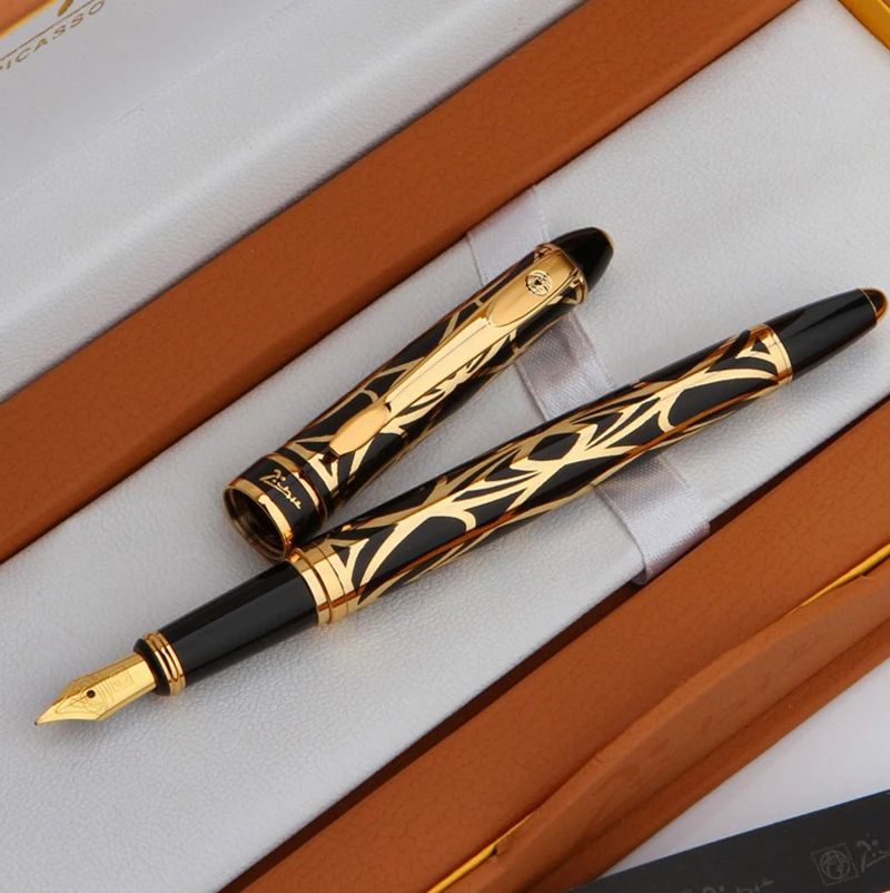 

Picasso 901 Fountain Pen Amorous Feeling of Paris 18KGP Fine Nib Golden And Black Chrome For Beautiful Writing Gift Pen PF008