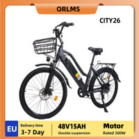 ORLMS CITY26 Adult Electric Bike 500W Motor 48V15Ah Battery City Electric Bicycle 26 Inch Tire Women's Ebike