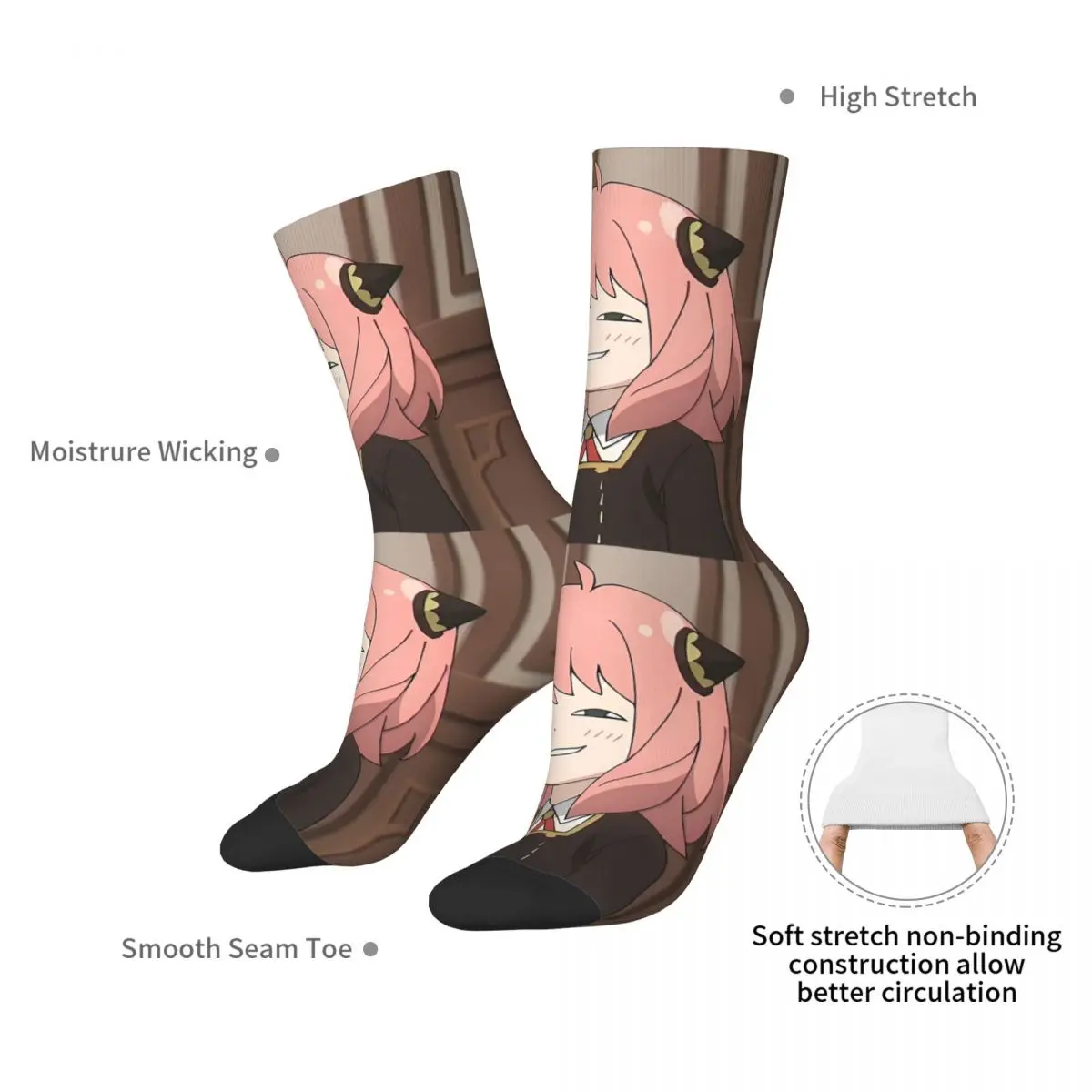 Spy X Family Anya Forger Sokken Harajuku Zweetabsorberende Kousen Het hele seizoen Lange Sokken Accessoires voor Unisex Kerstcadeaus