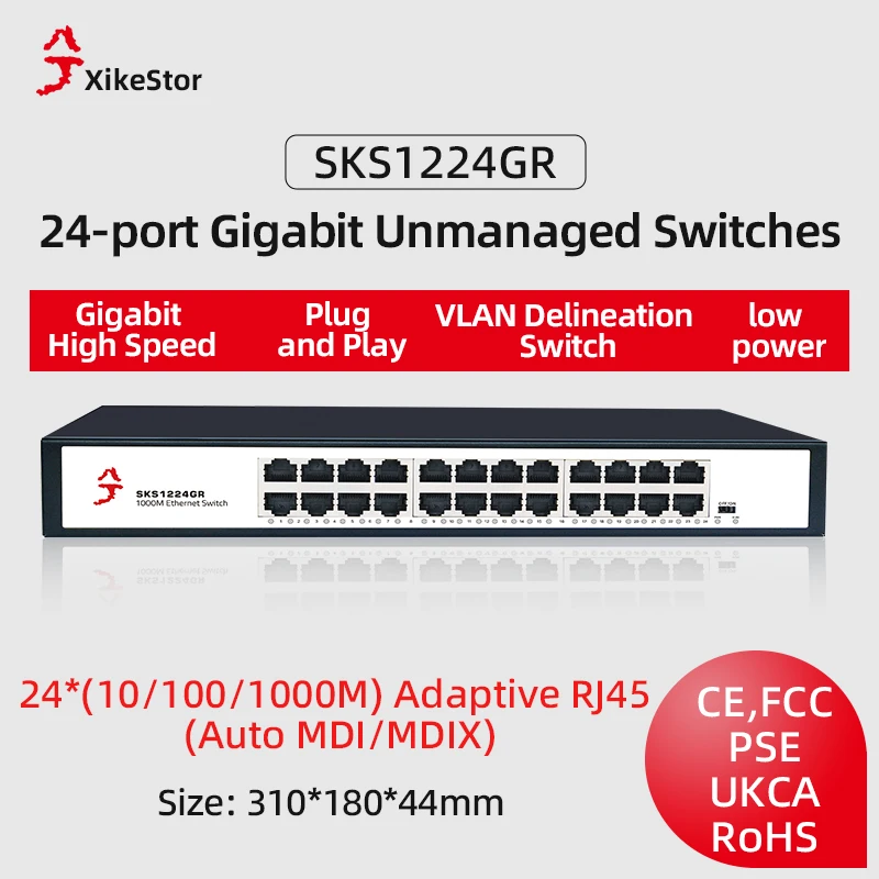 

XikeStor 24-port gigabit switch one-touch VLAN plugandplay unmanaged enterprise switch monitoring network network cable splitter