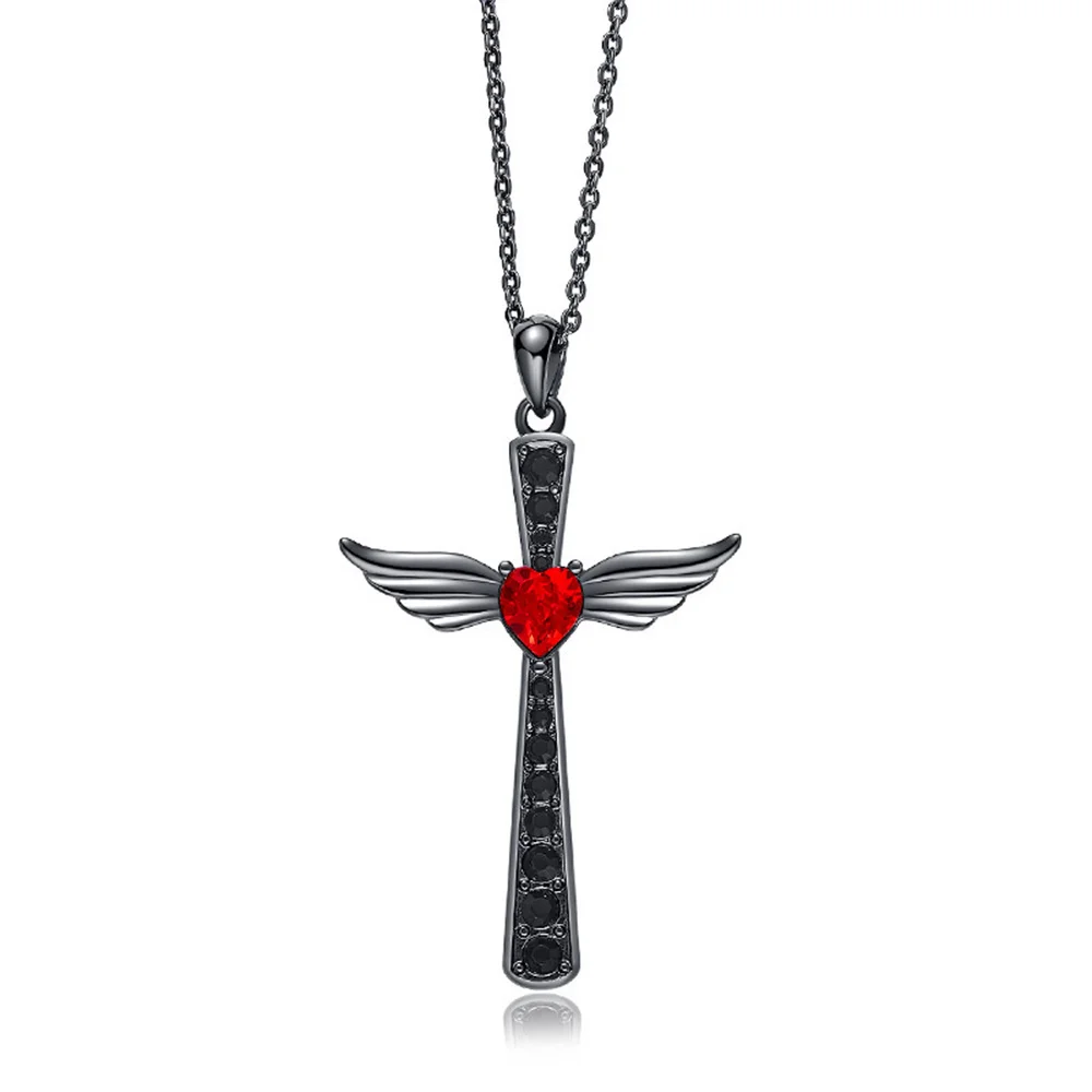 1pc Vintage Love Wings Cross Necklace for Women Men Retro Fashion Cross Pendant Clavicle Chain DIY Jewelry Accessories Gift