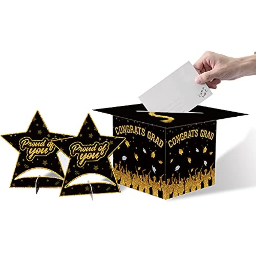 Congrats Grad Card Box Holder For Class of 2025 Graduation Party Centerpiece and Table Decoration Kit