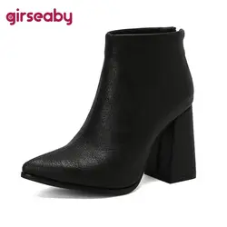 Girseaby Brand Classic Women Ankle Boots Chunky Heels 10cm Zipper Large Size 48 49 50 Vintage Casual Daily Booties for Female