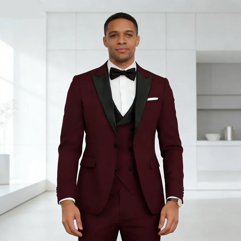 Men's Business Slim Fit 3 Piece Suit Color-Blocked Suit Suitable For Commuting To Work And Attending Banquets
