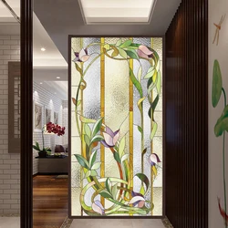 Orchid No Glue Privacy Window Film Vinyl Static Cling Frosted European Stained Glass Decorative Window Sticker Window Film