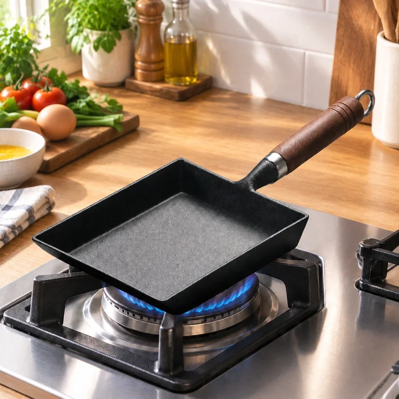 Compact Rectangular Japanese Egg Pan for Tamagoyaki, Non-Stick Cast Iron and Aluminum Blend Cookware
