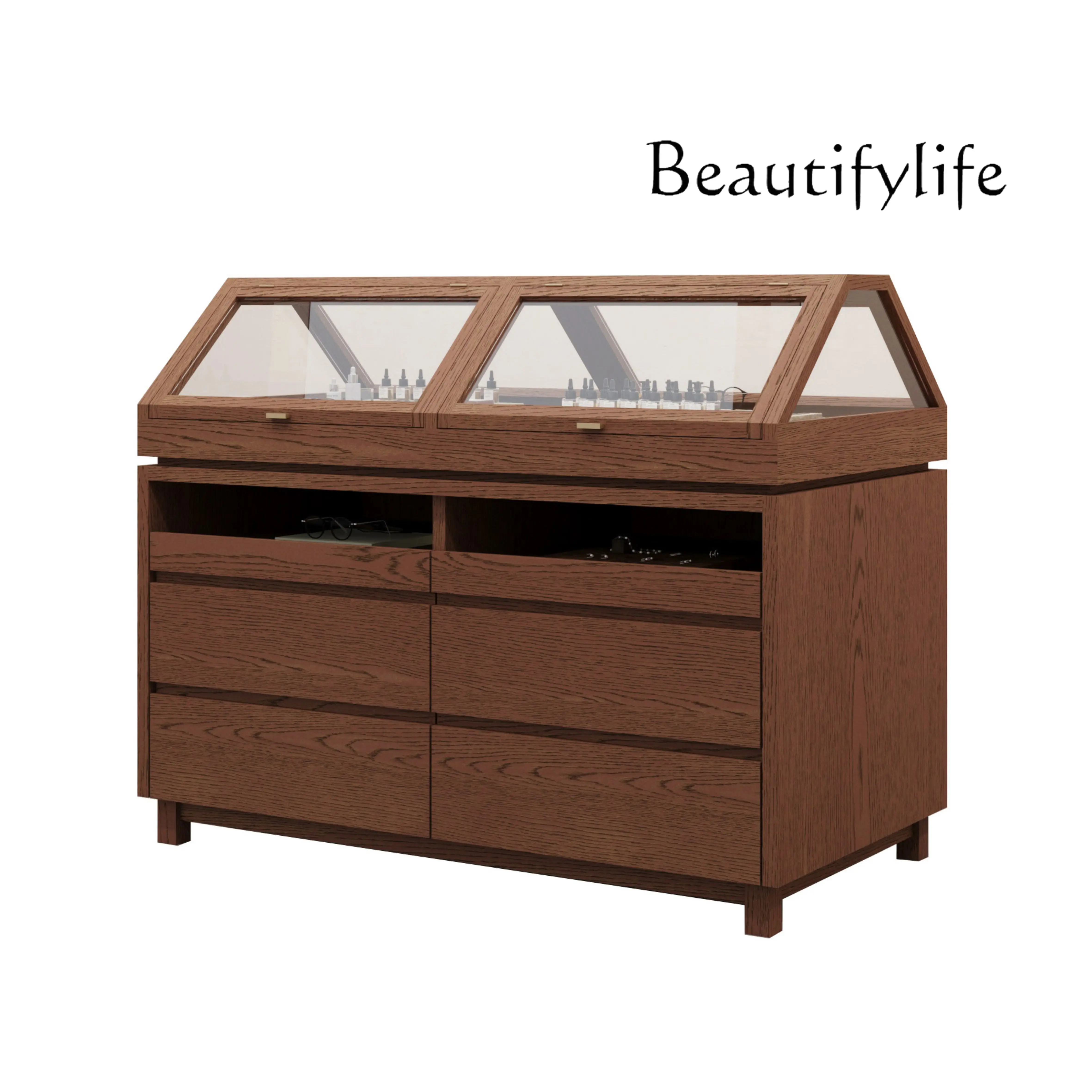 

Retro Display Cabinet Nakajima Glass Cabinet Jewelry Ornament Table Integrated Storage Cabinet