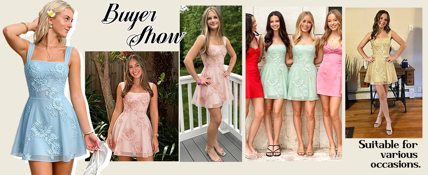 Floral Tulle Homecoming Dresses Short Embroidery Lace A-Line Mini Formal Graduation Cocktail Gown