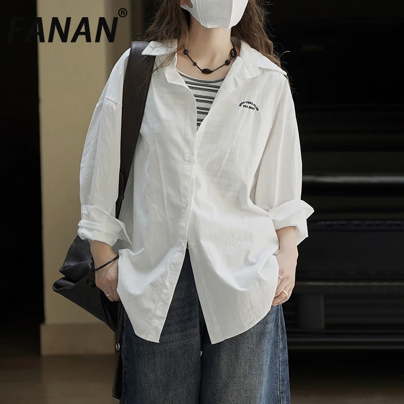 

FANAN Office Lady 2 Piece Set For Women Striped Contrast Color Vest+lapel Embroidery Shirts Female Blouses 2025 Autumn New