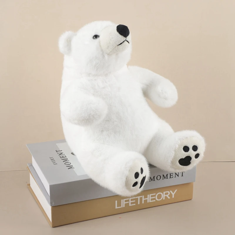 Großfüßiger Sitzender Eisbär Plüschtier mit Rotem Schal Flauschiges Gestopftes Eisbär-Kuscheltier Weiches Rundes Wildtier Zoo-Souvenir – Detail 13