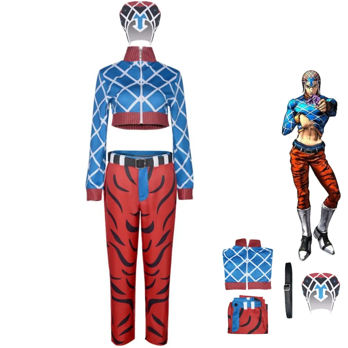 

Anime JOJO's Bizarre Adventure Golden Wind Guido Mista Cosplay Costume Stripe Tops Long Sleeved Uniform Man Halloween Party Suit