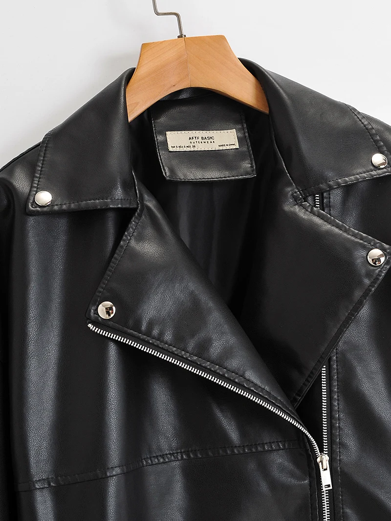 Blouson d'automne en similicuir Pu femme, décontracté, ample et souple, Punk, avec fermeture éclair et Rivet, vêtement d'extérieur pour moto