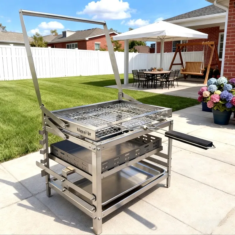 Edelstahl-Grill, wetterfest, tragbarer Outdoor-Grill für alle Jahreszeiten, für den Garten