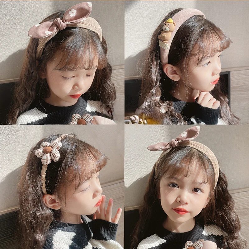 3 Pcs/Set Children Cute Coffee Color Cartoon Flower Hairbands Headwears Girls Lovely Hair Hoop Headbands Kids Hair Accessories