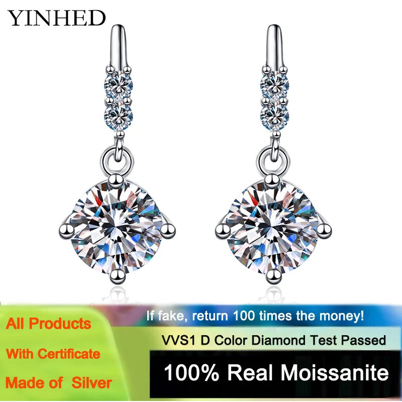 

YINHED Luxury Wedding Party Jewelry 925 Sterling Silver 0.5CT/1.0CT Diamond Test Passed Moissanite Drop Earring For Women