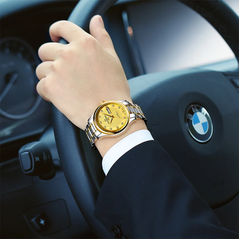 นาฬิกาข้อมือกันน้ำสำหรับกีฬาสแตนเลสนาฬิกากลไกสำหรับบุรุษแบบใหม่สำหรับผู้ชาย