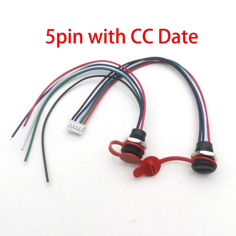 5 핀 USB-C 유형 C-PH2.0 여성 확장 데이터 충전 케이블 패널 마운트 나사 구멍 유형 C 커넥터 잭 CC 핀 와이어