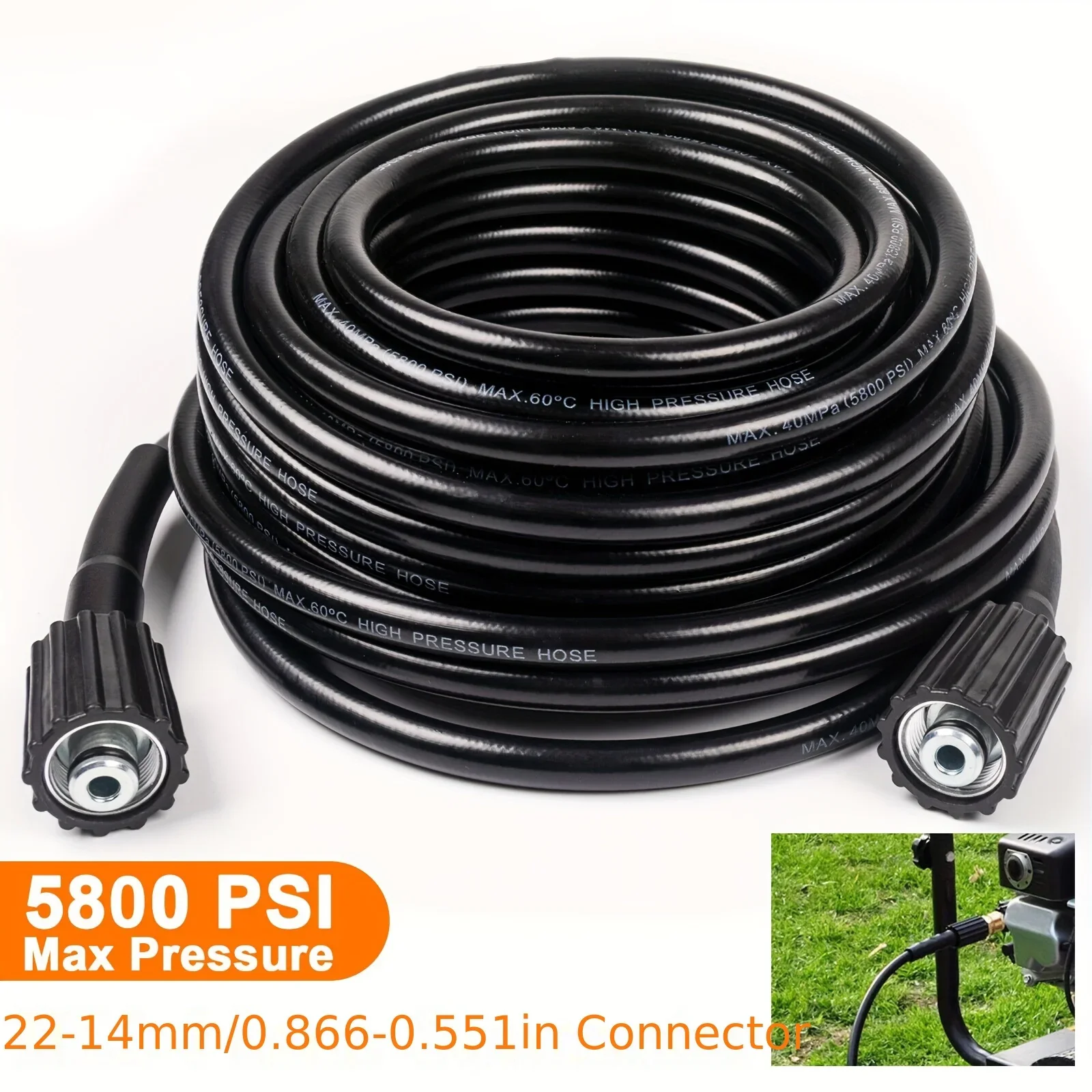 1 High Pressure Washer HoseHigh Pressure Car Wash Hose 10m/ M22-14mm Power Washer Extension Hose PVC Rubber Hose