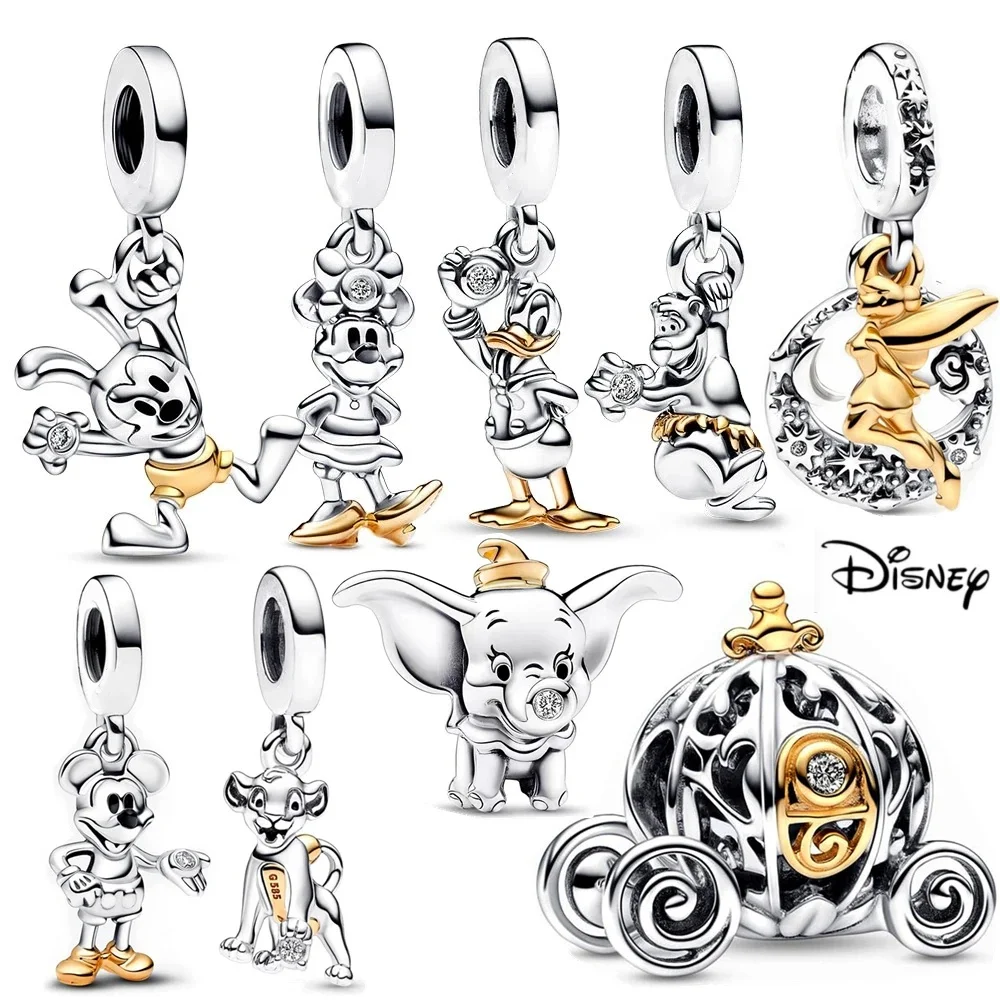 Disney-Breloque en argent regardé 925 pour femme, perle de soupière des travailleurs, convient au bracelet Pandora original, pendentif bijoux, cadeau de bricolage, 100e, 2024