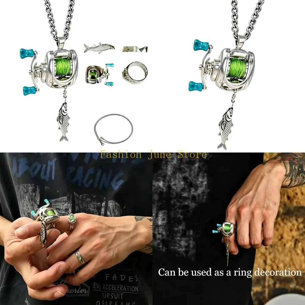 N5KA Fishing Themed Jewelry Accessory with Reel Design and Green Detail