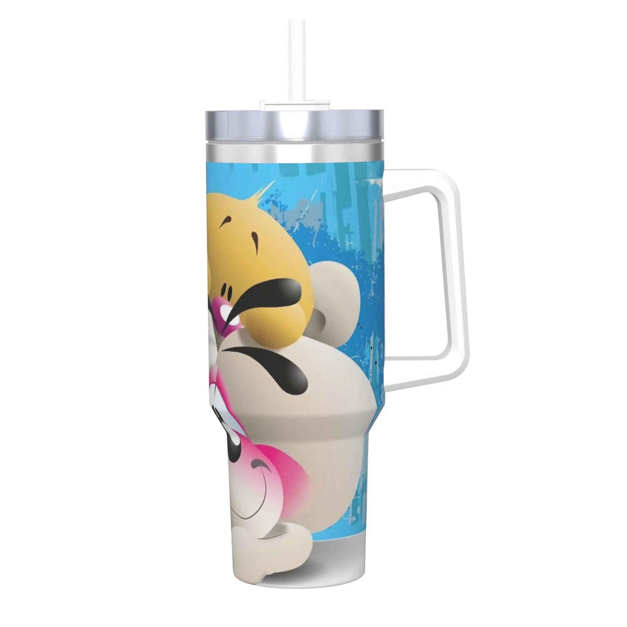 Edelstahl-Becher, niedliche Diddl-Becher, Tasse mit Strohhalmen, Strand-Wasserflasche für heiße Getränke, auslaufsicher, große Kaffeetasse