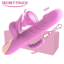 3 in 1 Telescopic Dilldo Vibrator Clit Sucker Clitoris G Spot Vibrator Masturbation For Women Vacuum Anal Adult Goods for Female