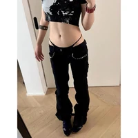 ZHIZOU Women Low Rise Jeans Black Flared Denim Pants Gyaru American Retro Korean Cyber Punk Trumpet Jeans Y2k Skinny Bell Bottom 6