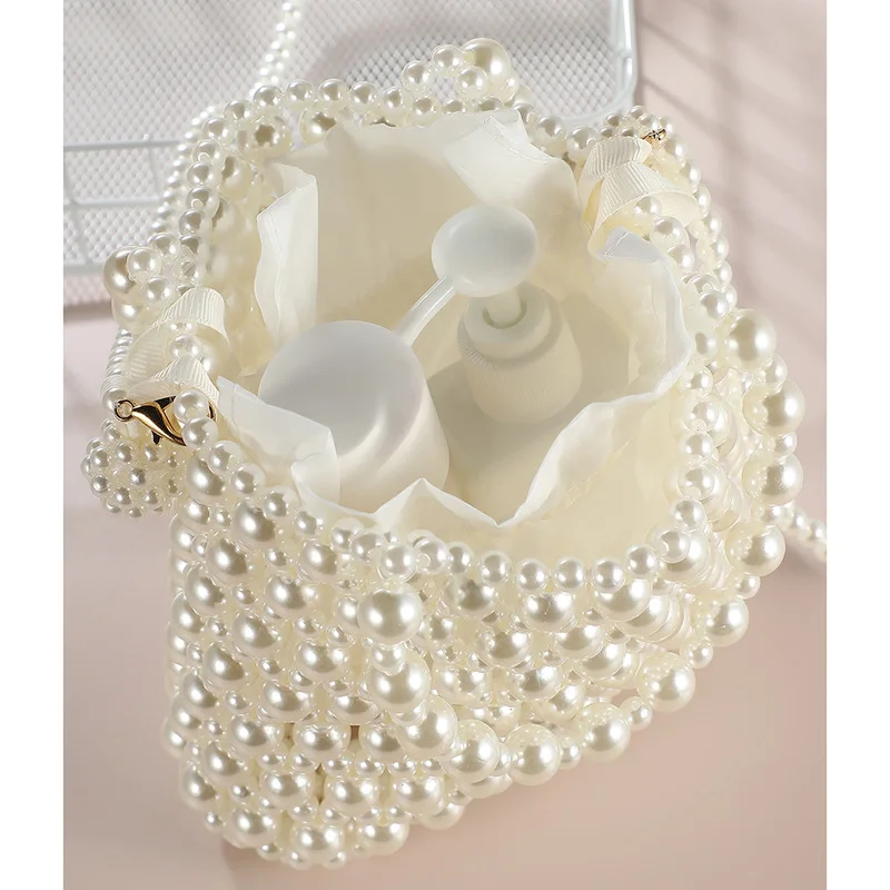 Pearl Beading Handbags Clutches Evening Bag For Women Fashion Creative White Pearl Chain Shoulder Bags Female Crossbody Bag 2023