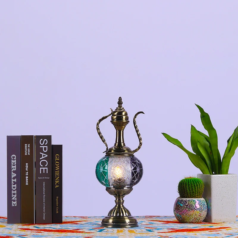 Turkish style engraved crystal teapot desk lamp with E14 or E26 bulb base