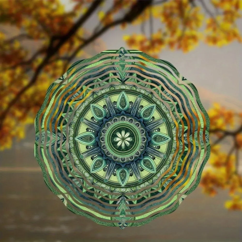 CIFBUY Wind Chimes Metal Garden Spinner 360 Rotating Hanging Ornament Decor for Patio Yard Lawn Porch Green Mandala Art