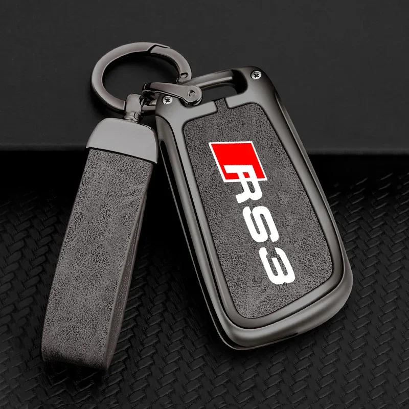 Zinklegierung Leder Auto Fernbedienung Schlüssel Fall Abdeckung Halter Shell Für Audi A3 8P 8V 8L S3 RS3 Individuelles LOGO Geschützt Schlüsselbund Tasche