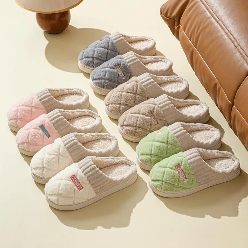 Bequeme Plüsch-Hausschuhe für Damen mit Dicker Sohle, Unisex Winter Fleece-Gefütterte Rutschfeste Warme Schuhe, Paar-Hausschuhe in Übergrößen – Detail 2