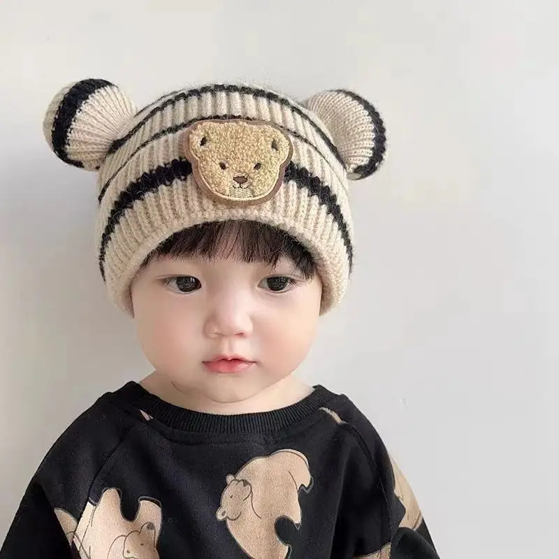 Cute Bear Baby Beanies Hat for Kids Girl Boy New Autumn Winter Caps Warm Knitted Bonnet Hats Skullies Toddler Cap Korean Style