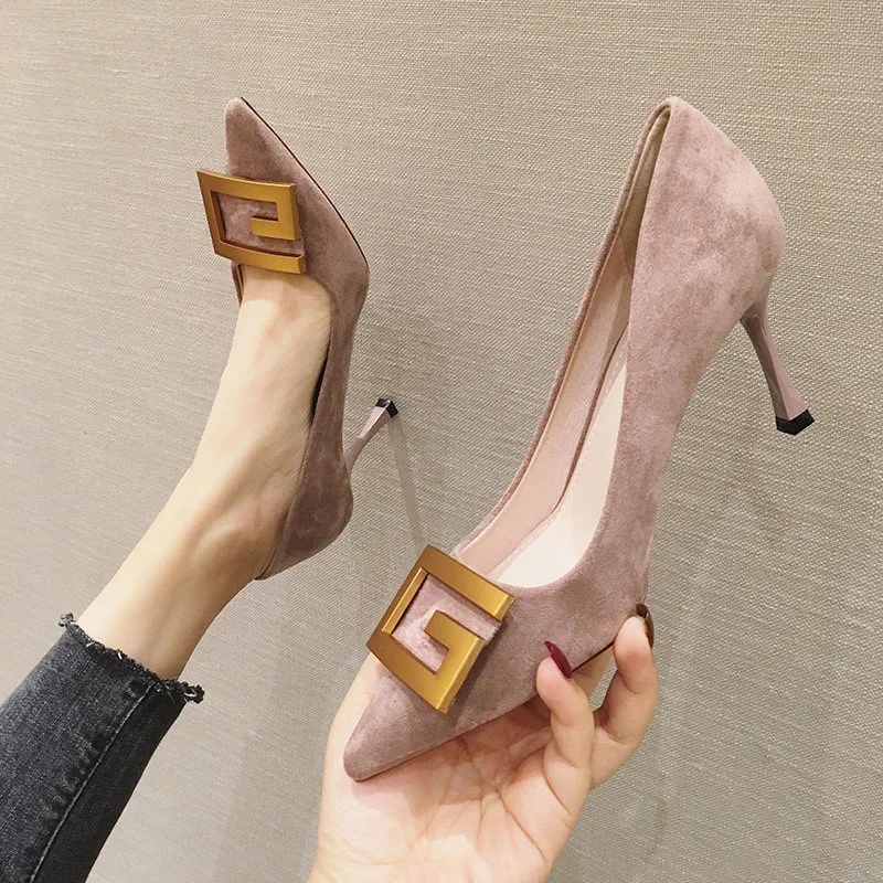 Metal Decoration Baotou Sandals Women Shoe French Pointy High Heels All-match Work Shoe Sexy Single Shoe High Heel Women Sandals