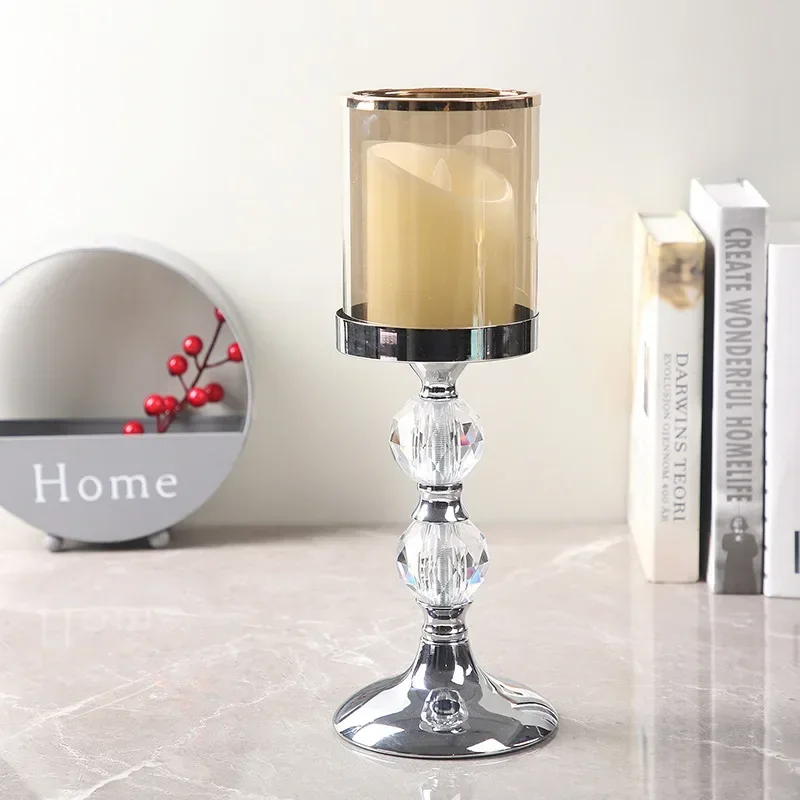 

Crystal Empty Tube Candlestick Ornaments High Grade European Metal Lampholders Crystal Handicrafts Spot Gifts Home Decorations