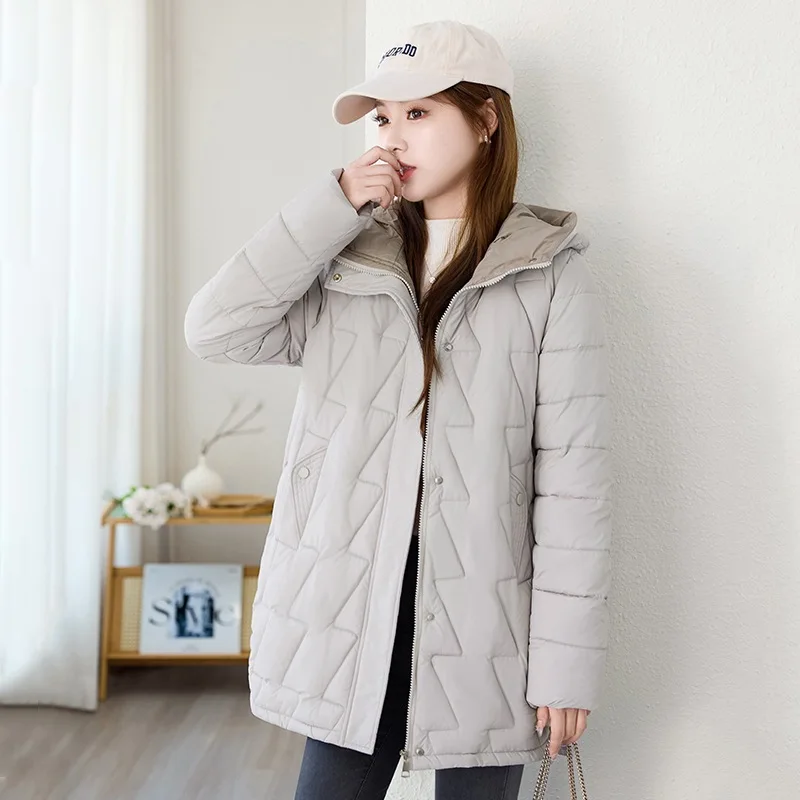 Veste rembourrée en coton pour femme, Parka Slim et chaude à capuche, ample et décontractée, mi-longue, manteau épais, automne et hiver