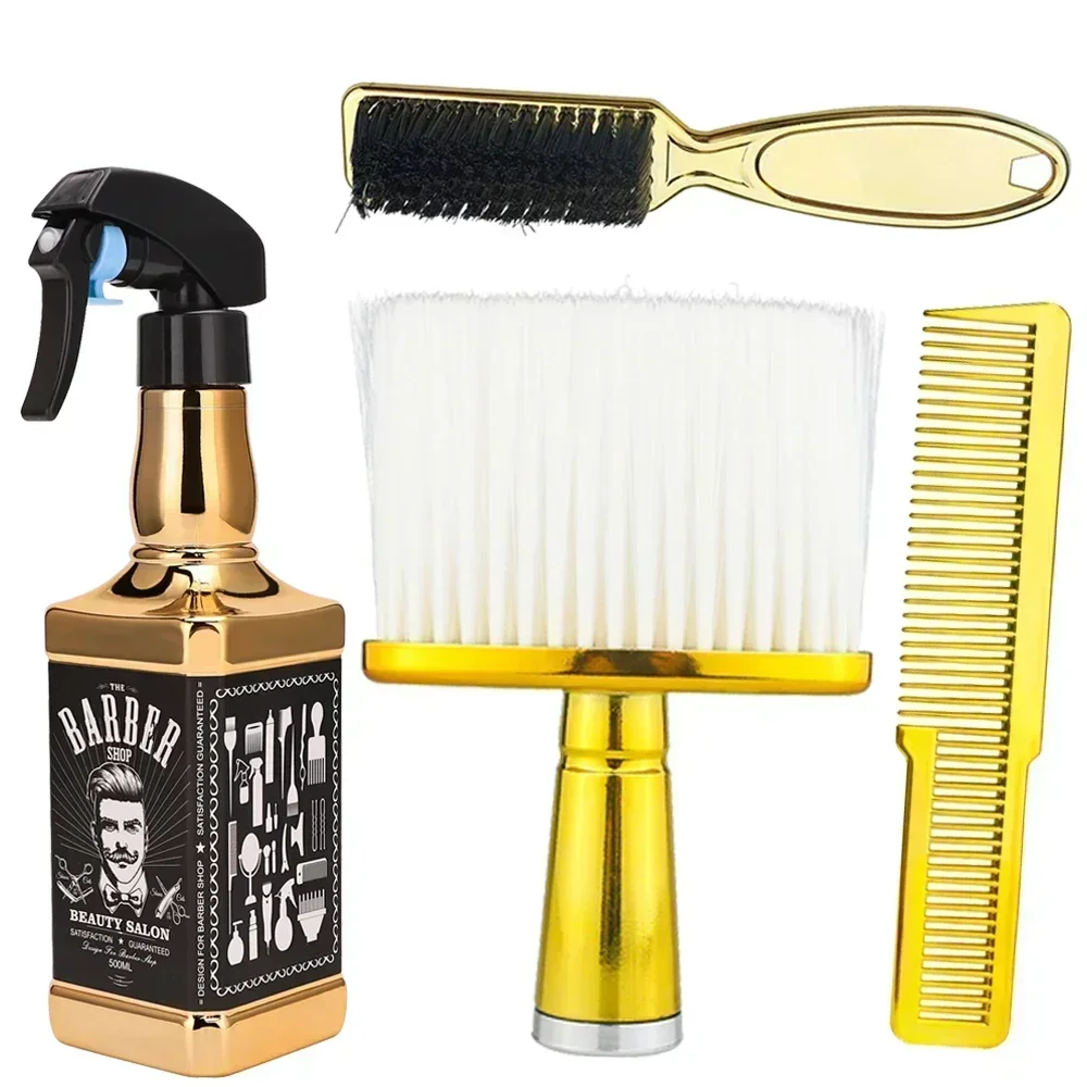 Professional Hairdressing Styling Tools Set Gold Barber Spary bottle 6 Inch Haircut Men Manual Shaver Salon Hair Cleaning Brush