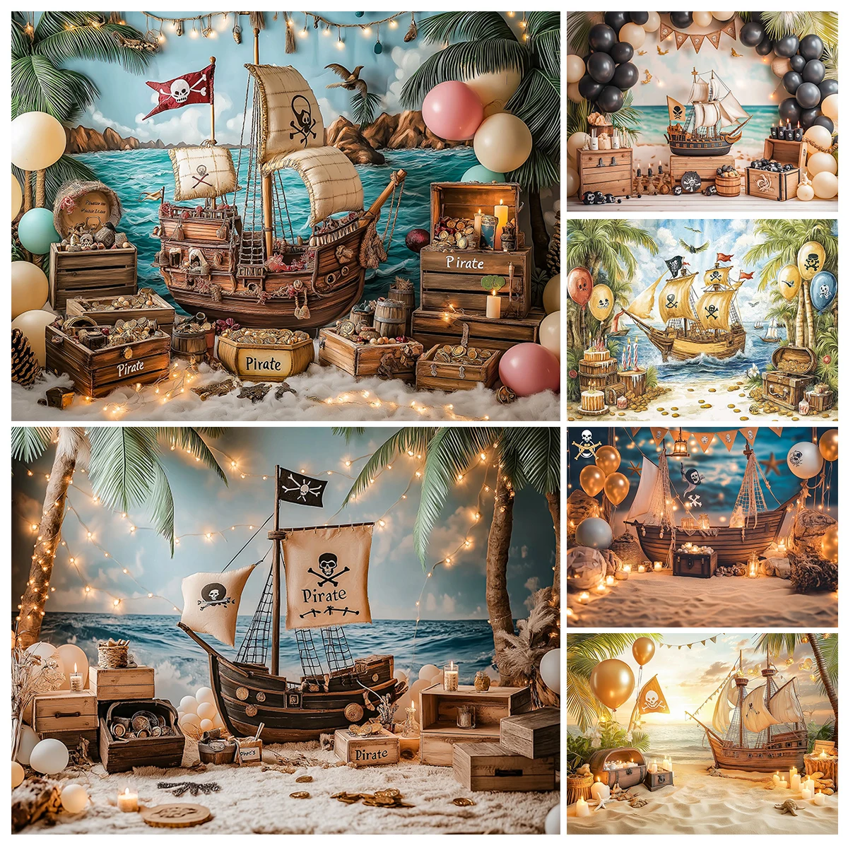 

Пиратский корабль с сокровищами на груди, фон для фотографии мальчика, торт на день рождения, разбивающиеся фоны, флаг, шар, декор, реквизит для фотостудии