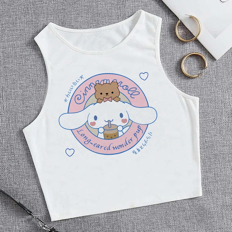 Y2k Vest Cinnamoroll T Shirt Crop Top Women Tank Top T-shirt Sanrio Clothes Cropped Tshirt Tops Tee Women Clothing Girls