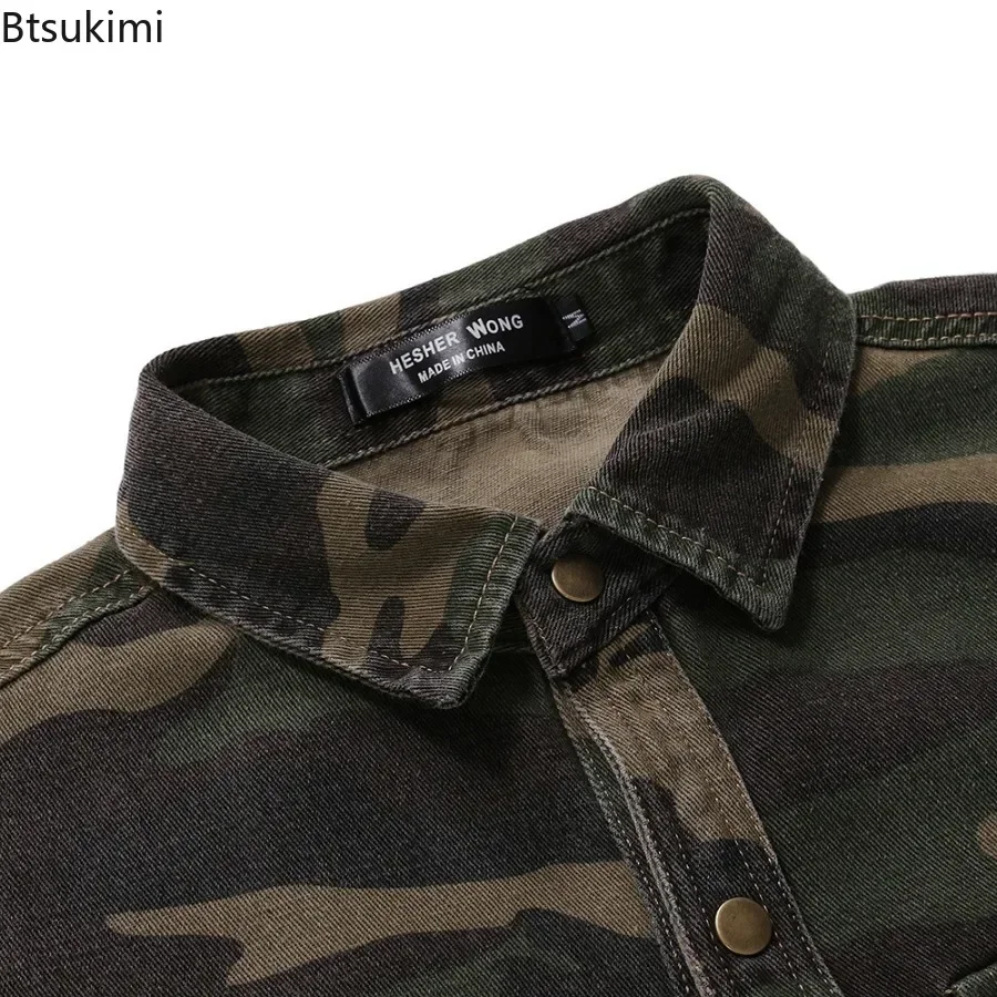 New 2024 Men\'s Denim Shirts Fashion Soft Lapel Camouflage Shirt Jacket Man Casual Slim Outdoor Climbing Cowboy Tops Shirt Male