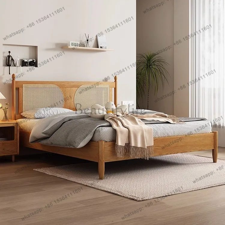 LX Nordic rattan solid wood wabi-sabi wind 1.8 meters ash wood 1.5 meters bed